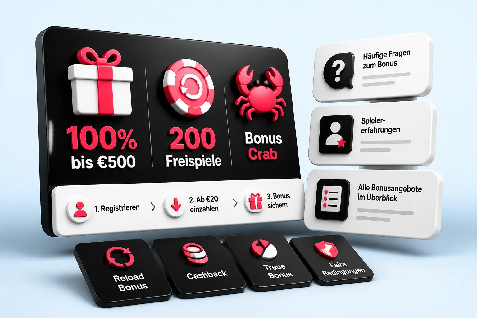 Nomini Bonus: bis €500, 200 Freispiele & Bonus Crab visual guide for Nomini Casino